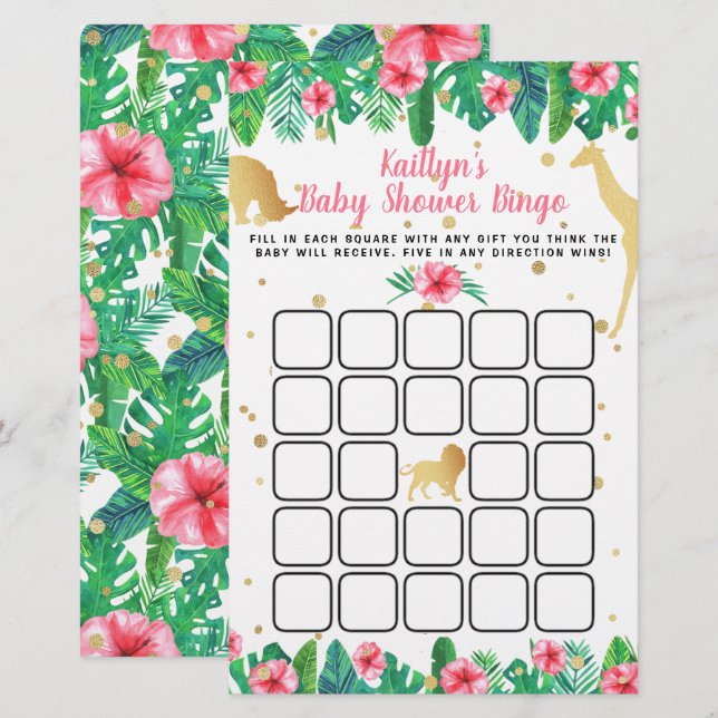 Little Wild One On Her Way Girls Baby Shower Bingo (Front/Back)