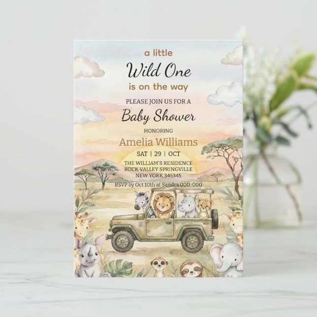 Little Wild One On the Way Baby Shower Invitation (Standing Front)