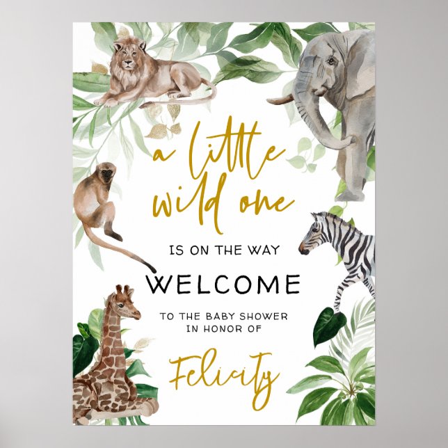 Little wild one safari animal Baby Shower Welcome Poster (Front)