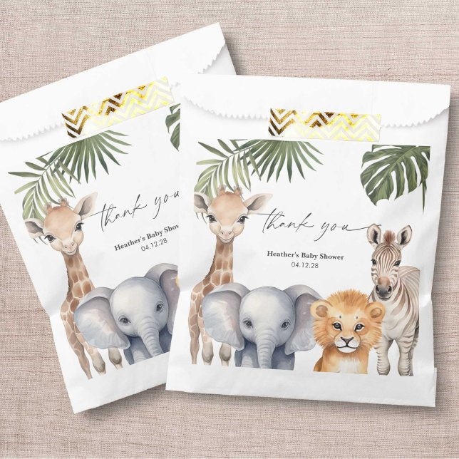 Little Wild One Safari Animals Baby Boy Shower Favour Bags (Safari Animals, baby Boy Shower Paper bags.)