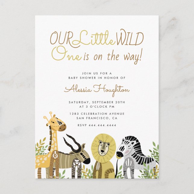 Little Wild One Safari Animals Baby Shower Invitation Postcard (Front)
