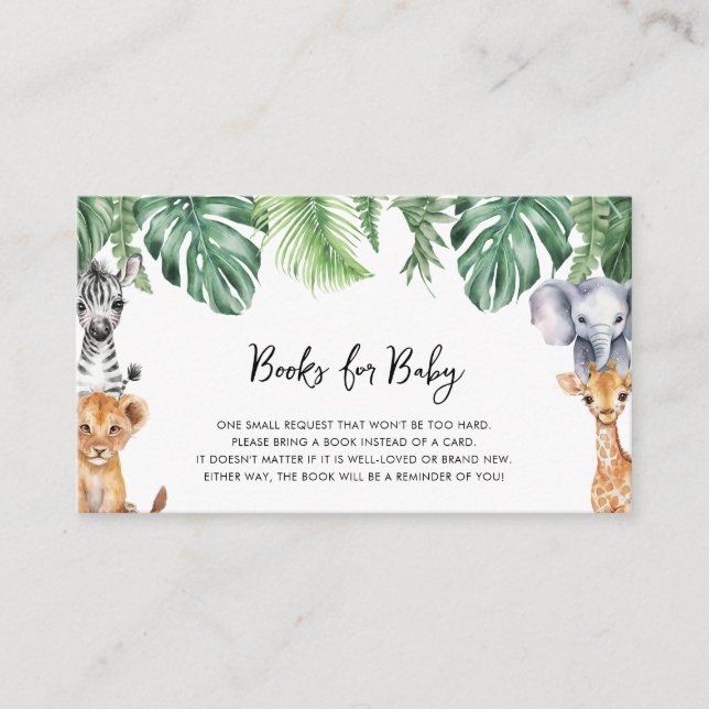 Little Wild One Safari Baby Shower Books For Baby Enclosure Card (Front)