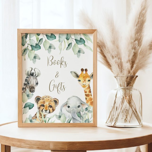 Little Wild One Safari Baby Shower Books & Gifts Poster (Books & Gifts Sign)