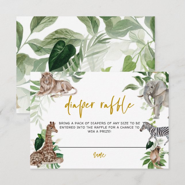 Little wild one safari Baby Shower Diaper Raffle Enclosure Card (Front/Back)