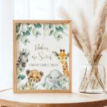 Little Wild One Safari Baby Shower Favours Sign<br><div class="desc">Cute a Little Wild One is On the Way baby shower signs features pretty greenery with cute watercolor safari animals. Personalise with your details.</div>