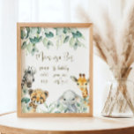 Little Wild One Safari Baby Shower Mum-osa Bar Poster<br><div class="desc">Cute a Little Wild One is On the Way baby shower signs features pretty greenery with cute watercolor safari animals. Personalise with your details.</div>