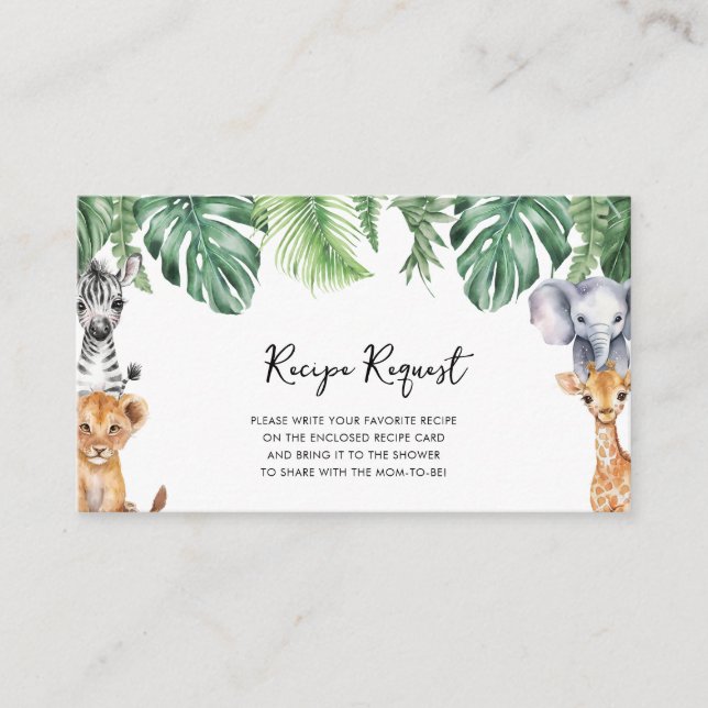 Little Wild One Safari Baby Shower Recipe Request Enclosure Card (Front)