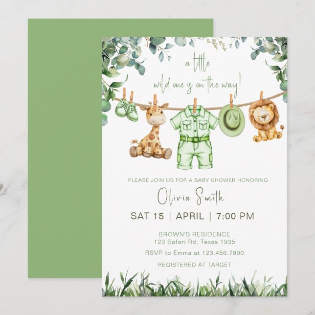 Little Wild One Safari Cute Animals Baby Shower  Invitation (Front/Back)