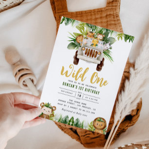 little wild one safari jungle 1st birthday invitation