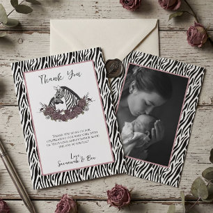 Little Wild One Zebra Safari Baby Shower Photo Thank You Card