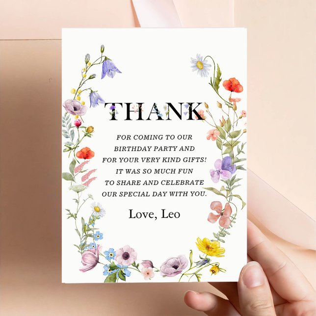 Little Wildflower 1st Girl Birthday Thank You Card (Creator Uploaded)
