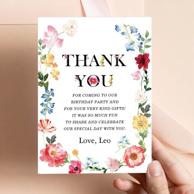 Little Wildflower 1st Girl Birthday Thank You Card (Creator Uploaded)