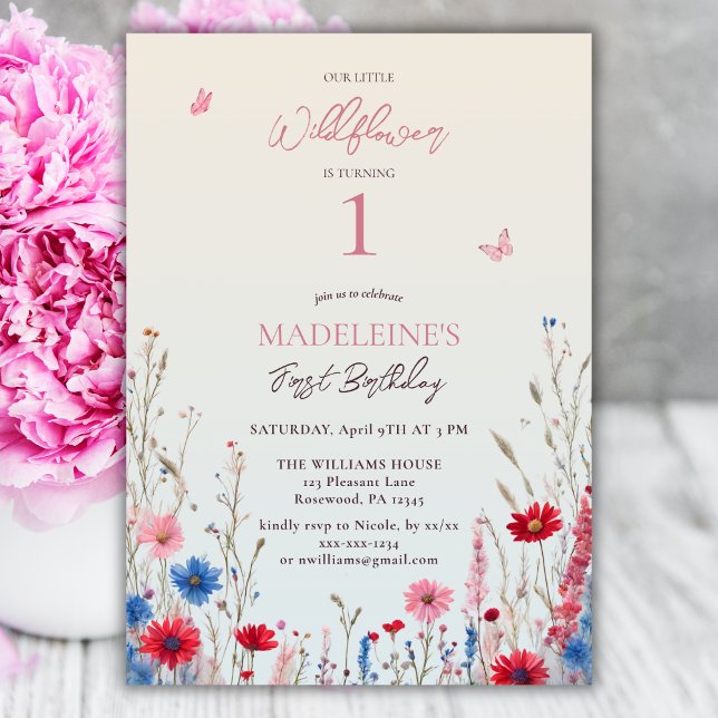 Little Wildflower Baby Girl 1st Birthday Invitation (Creator Uploaded)