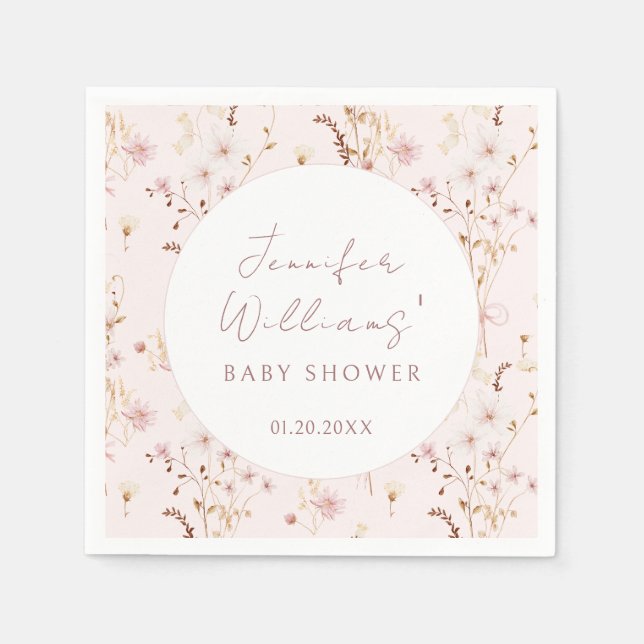 Little wildflower baby girl shower paper napkins (Front)
