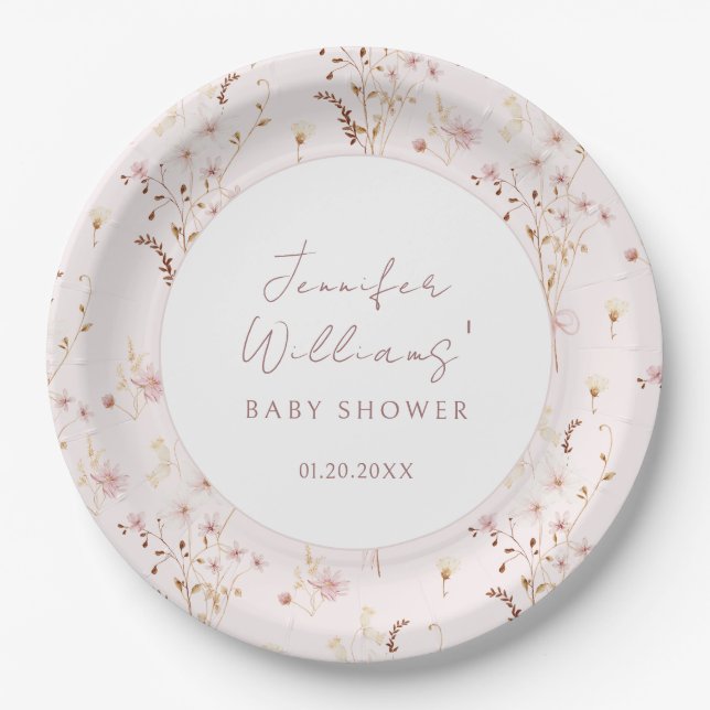 Little wildflower baby girl shower paper plates (Front)