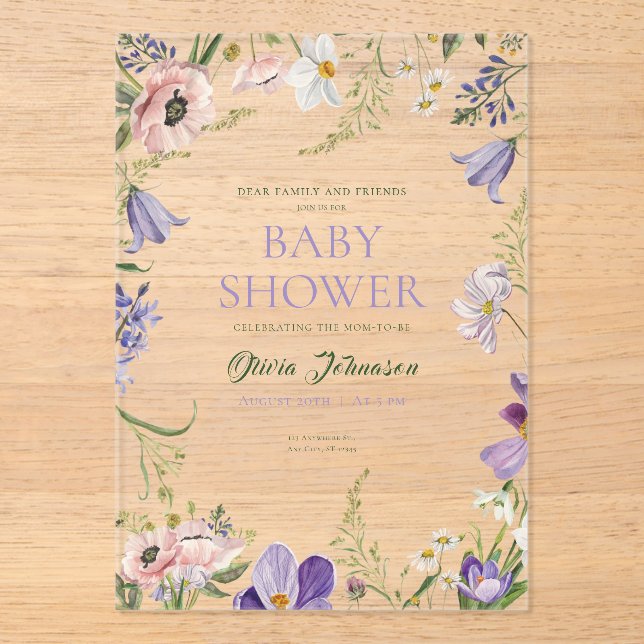 Little Wildflower Baby Shower Acrylic Invitations (Front)
