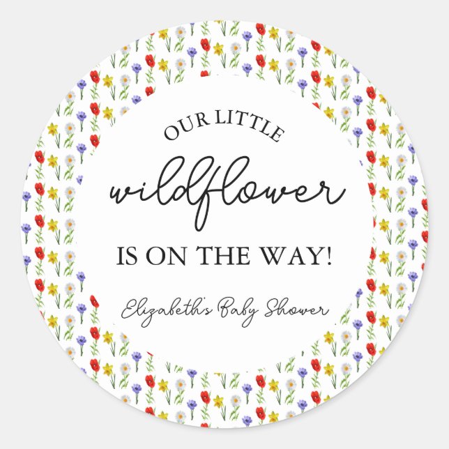 Little Wildflower Baby Shower Classic Round Sticker (Front)