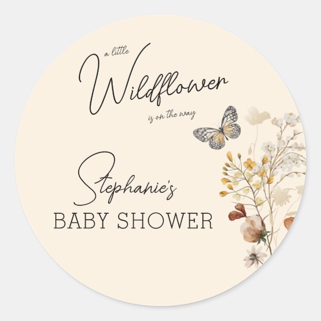 Little Wildflower Baby Shower Classic Round Sticker (Front)