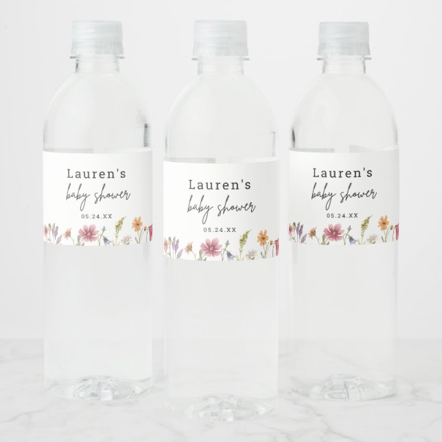 Little Wildflower Baby Shower Favours Water Bottle Label (Bottles)