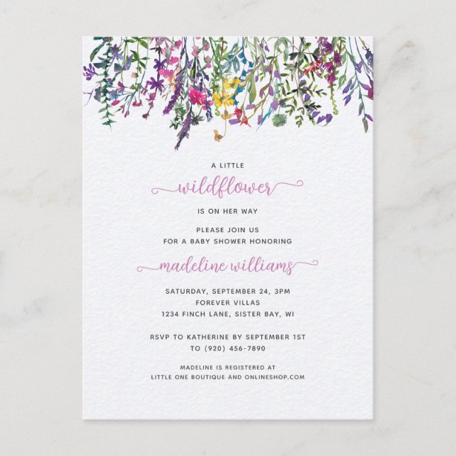 Little Wildflower Baby Shower Invitation Postcard (Front)