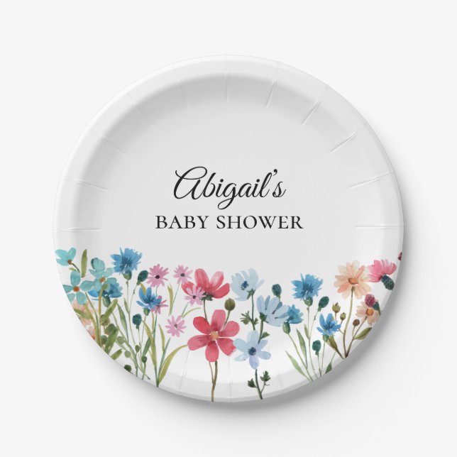 Little Wildflower Baby Shower Paper Plate (Front)