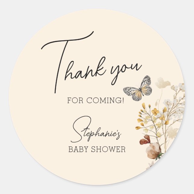 Little Wildflower Baby Shower Thank You Classic Round Sticker (Front)