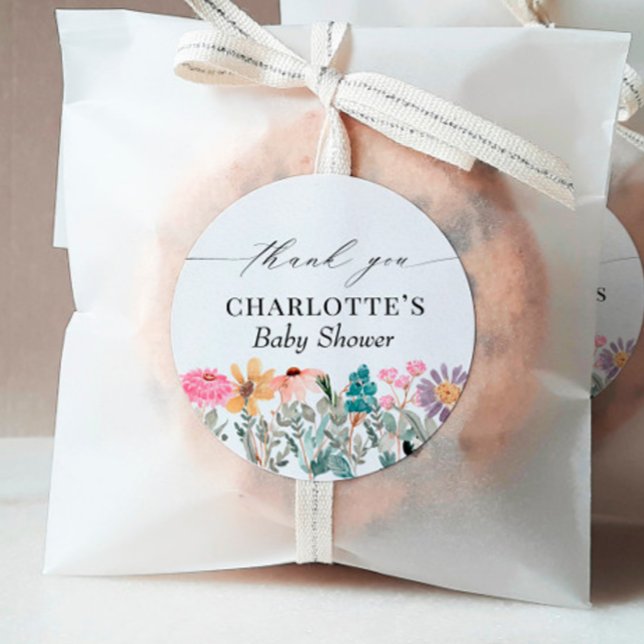 Little Wildflower Baby Shower Thank You Favour Classic Round Sticker (Creator Uploaded)