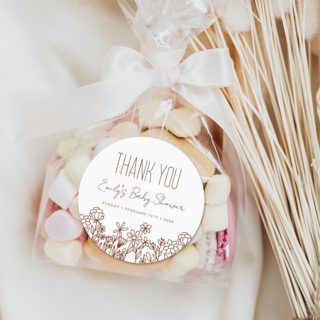 Little Wildflower Baby Shower Thank You Favour Classic Round Sticker (Creator Uploaded)