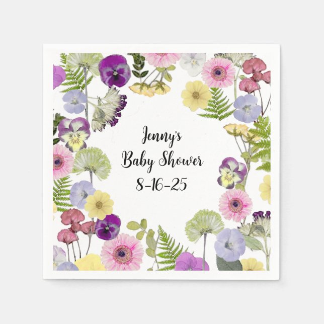 Little Wildflower baby shower theme paper napkins (Front)