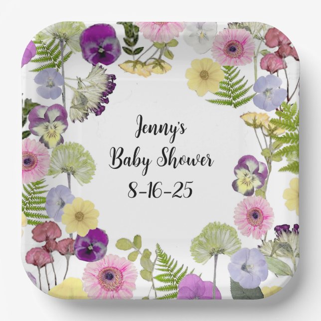 Little Wildflower baby shower theme paper plates (Front)