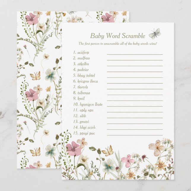 Little Wildflower Baby Word Scramble Game Card (Front/Back)