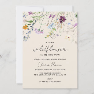Little Wildflower Beige Floral Baby Shower  Invitation