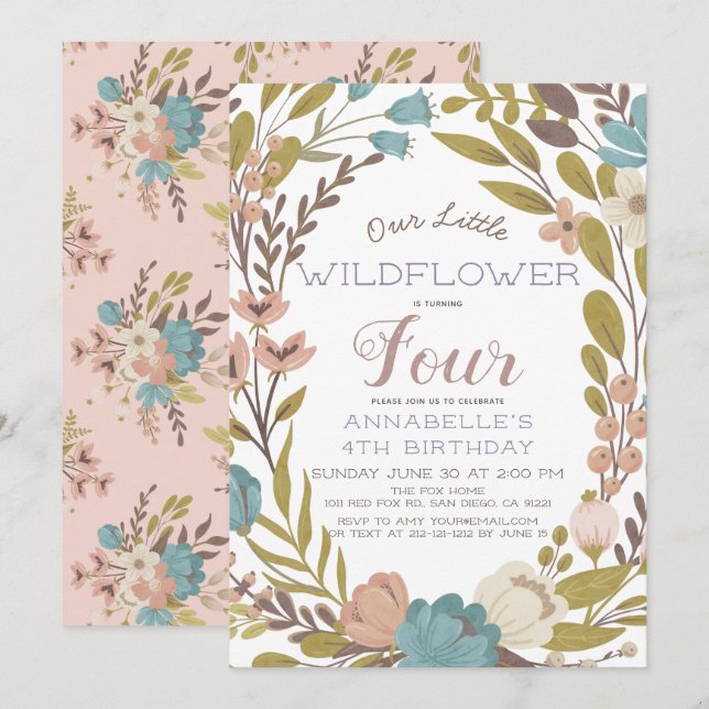 Little Wildflower Birthday Invitation (Front/Back)