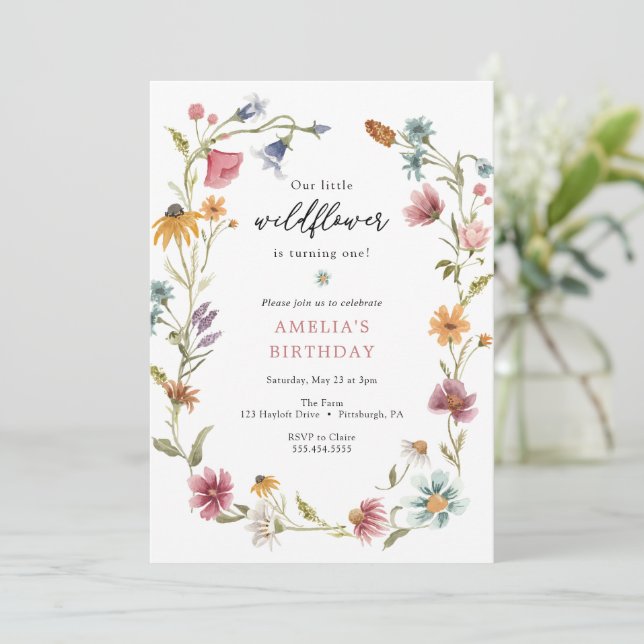 Little Wildflower Birthday Invitation (Standing Front)