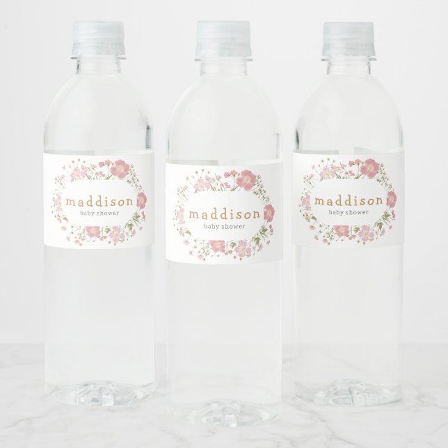 Little Wildflower Boho Baby Shower Water Bottle Label (Bottles)