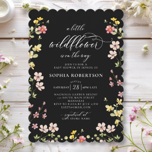Little Wildflower Boho Chic Black Baby Shower Invitation