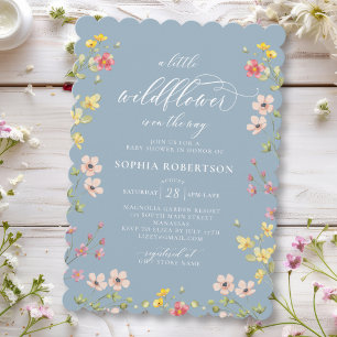 Little Wildflower Boho Chic Blue Baby Shower  Invitation