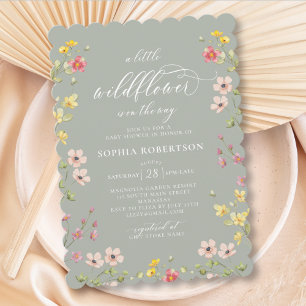 Little Wildflower Boho Chic Green Baby Shower  Invitation