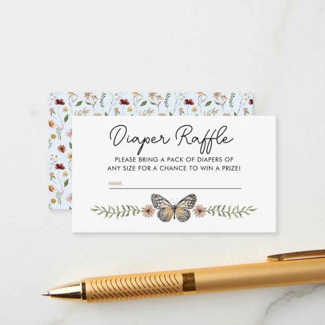 Little Wildflower Boho Diaper Raffle Baby Shower E Enclosure Card (Front/Back In Situ)