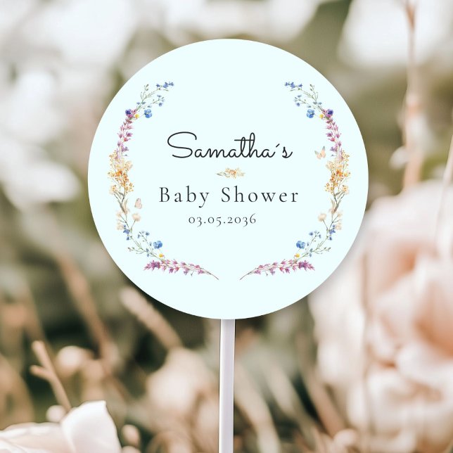 Little Wildflower Boho Dream - Baby Shower Classic Round Sticker (Little Wildflower Boho Dream - Baby Shower Classic Round Sticker with your Name & Date.)