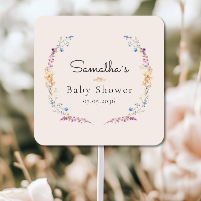 Little Wildflower Boho Dream - Baby Shower Square Sticker (Little Wildflower Boho Dream - Baby Shower Classic Round Sticker with your Name & Date.)