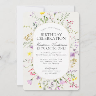 Little Wildflower Boho Floral Birthday Party Invitation