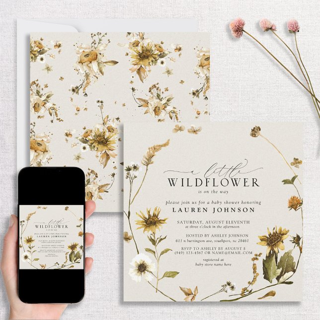 Little Wildflower Boho Sunflower Baby Shower Invitation (Creator Uploaded)