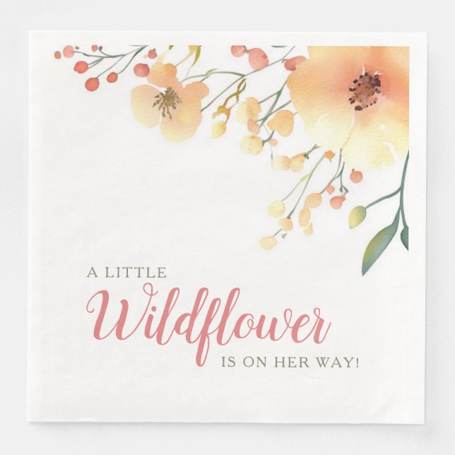 little wildflower boho watercolor baby shower  napkin (Front)
