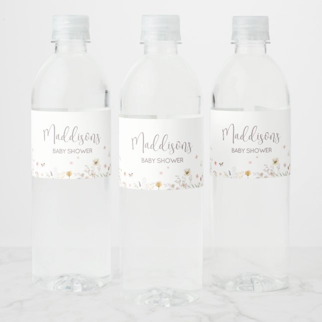 Little Wildflower Botanical Spring Baby Shower Water Bottle Label (Bottles)