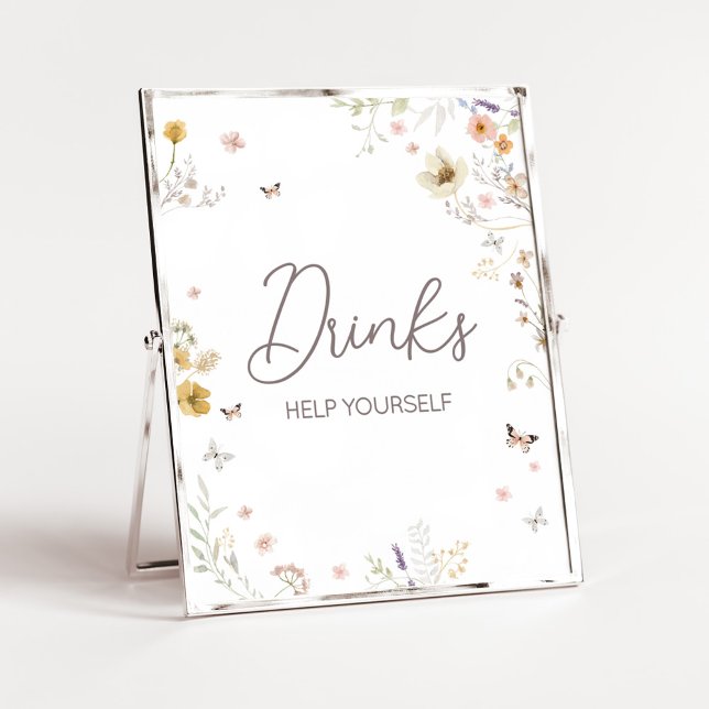 Little Wildflower Botanical Spring Drinks Poster (Botanical Spring Little Wildflower Baby Shower Drinks Sign)