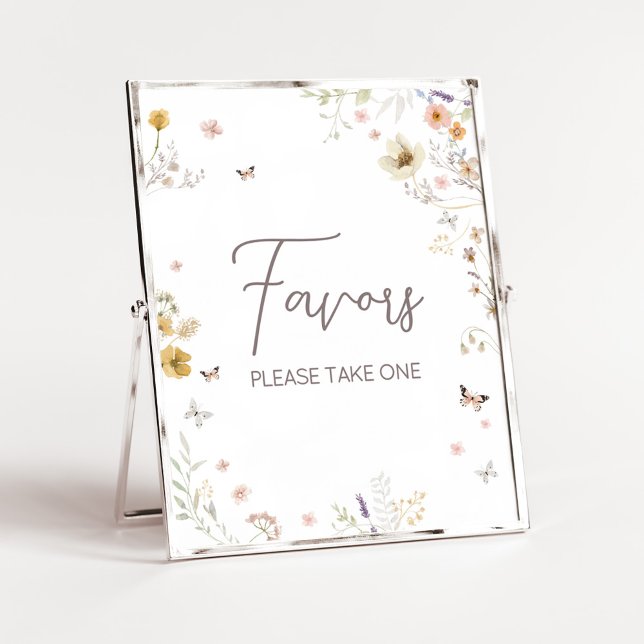 Little Wildflower Botanical Spring Favours Poster (Botanical Spring Little Wildflower Baby Shower Favors Sign)