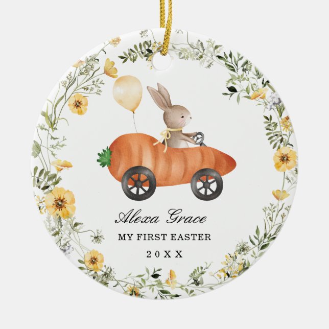 Little Wildflower Bunny Rabbit First 1st Easter Ceramic Tree Decoration (Front)