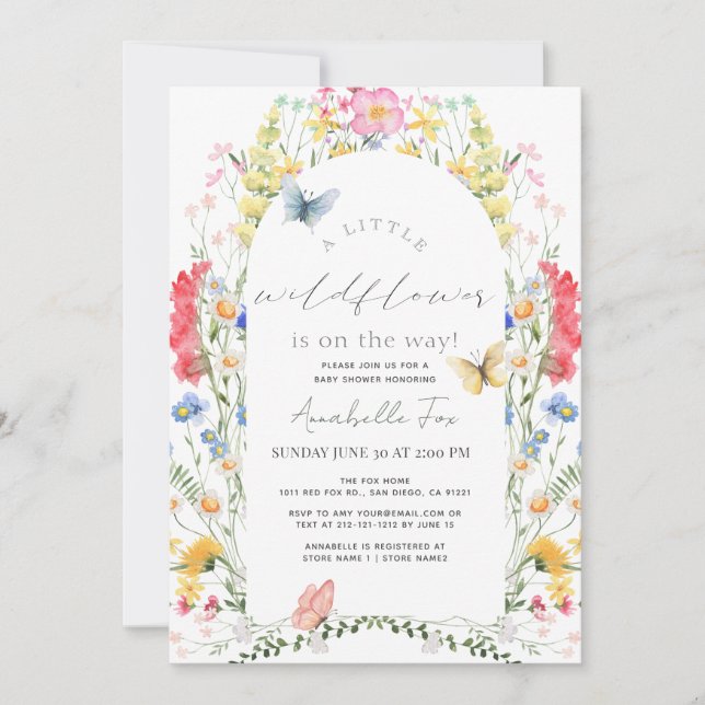 Little Wildflower Butterfly Arch Girl Baby Shower Invitation (Front)
