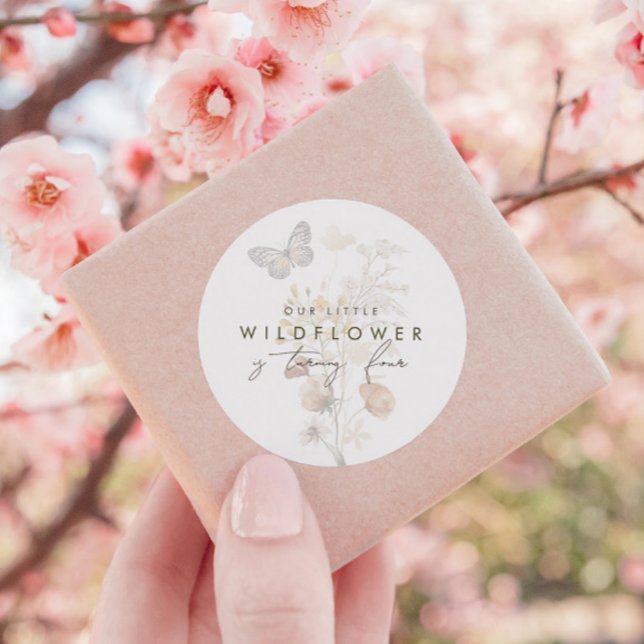 Little Wildflower Butterfly Floral Girls Favour Classic Round Sticker (Creator Uploaded)